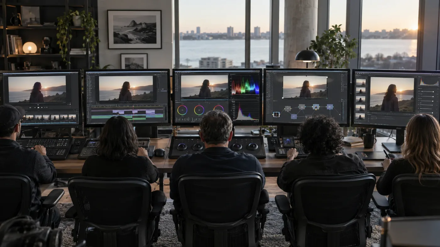 Illustration of DaVinci Resolve page-specific viewer overlay controls