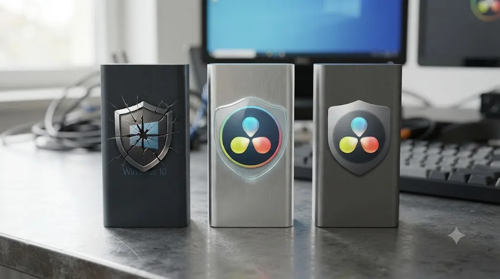 Illustration of three columns representing Windows, macOS, and Linux platforms with status icons showing what changed in DaVinci Resolve 21
