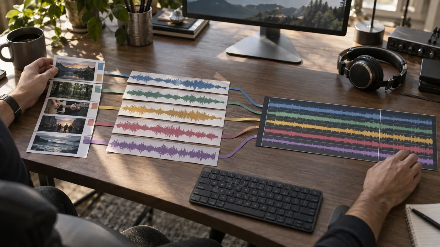 Illustration of the steps to configure a five-channel clip as Adaptive 5 in DaVinci Resolve