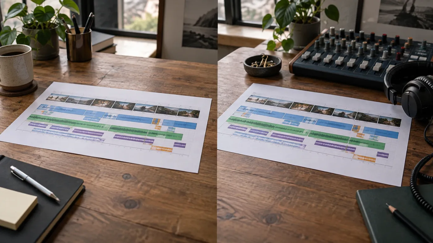 Illustration of a safe duplicate timeline before automatic audio mixing