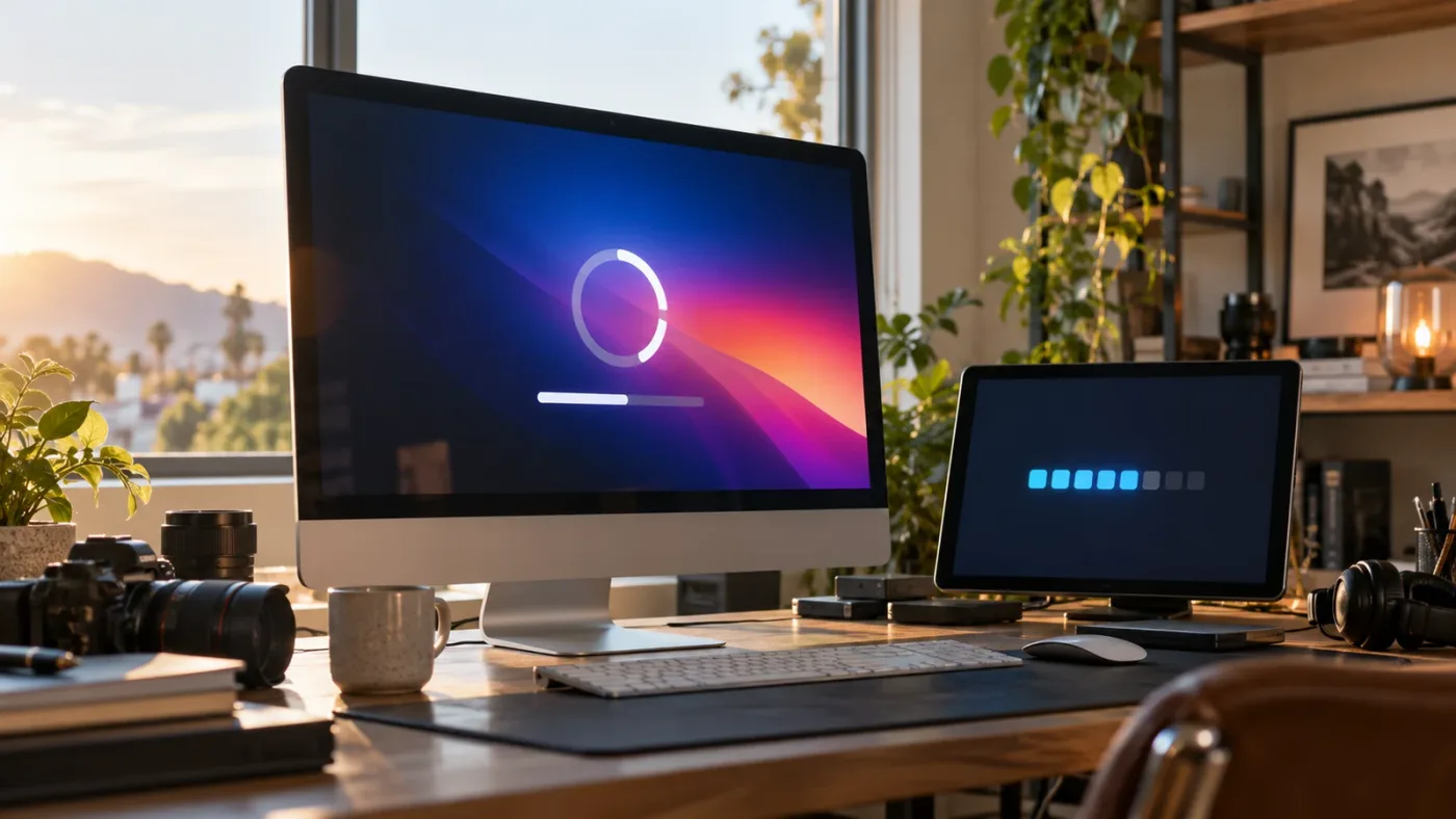 Illustration of macOS and DaVinci Resolve updates on a Mac.