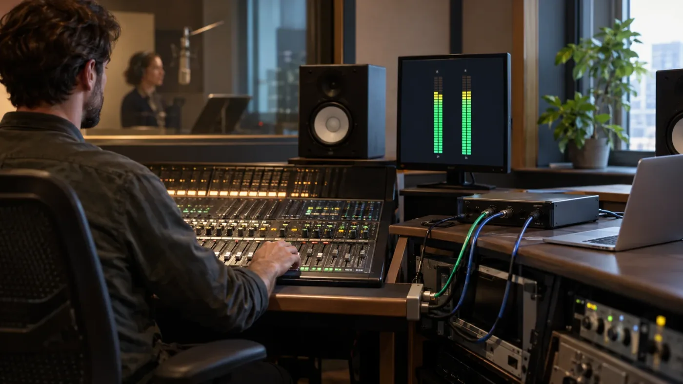 Illustration of a centered mono dialogue track routed to a stereo export
