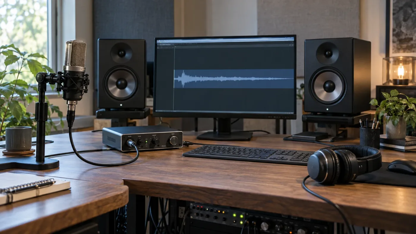 Illustration of a mono dialogue clip routed through a mono track to centered stereo monitoring