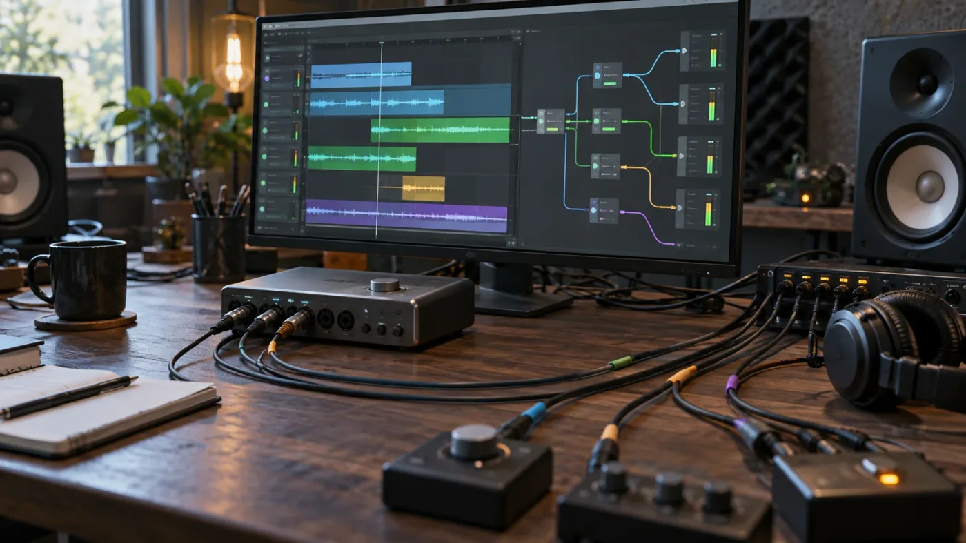 Illustration of a DaVinci Resolve audio channel troubleshooting decision tree