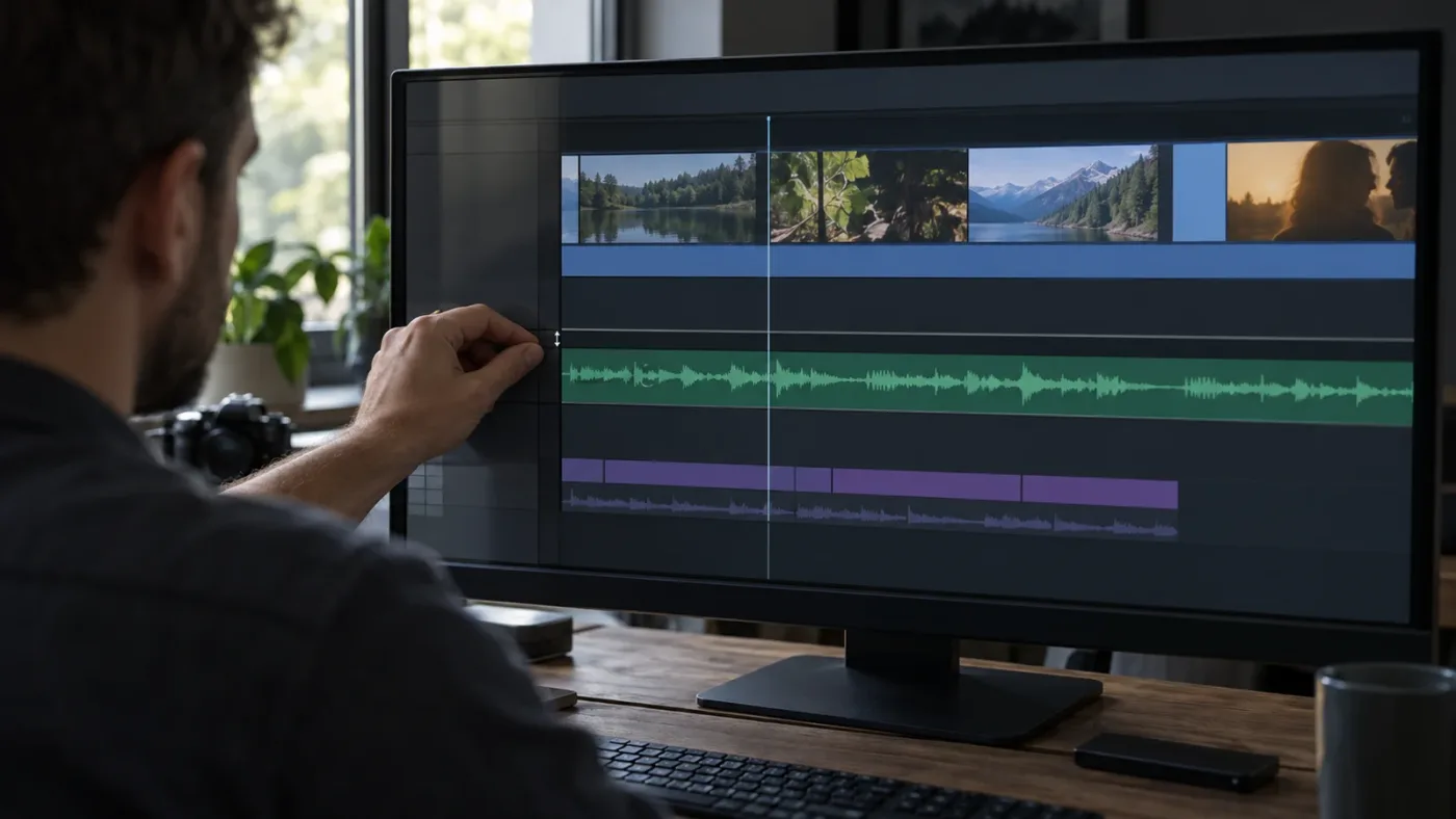 Illustration of a timeline track divider being moved to make an audio lane taller