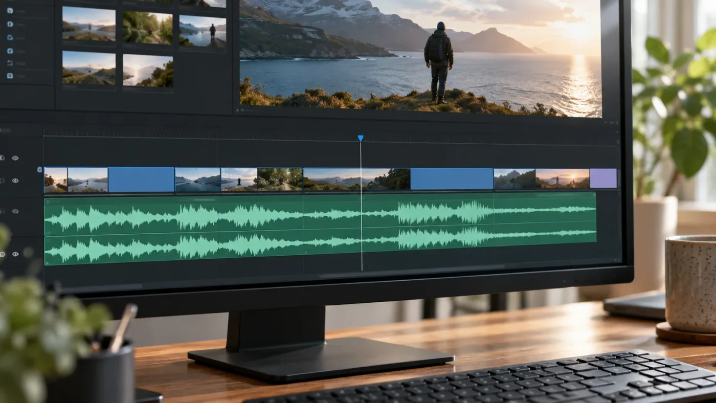 Illustration of separate left and right channel waveforms in a timeline