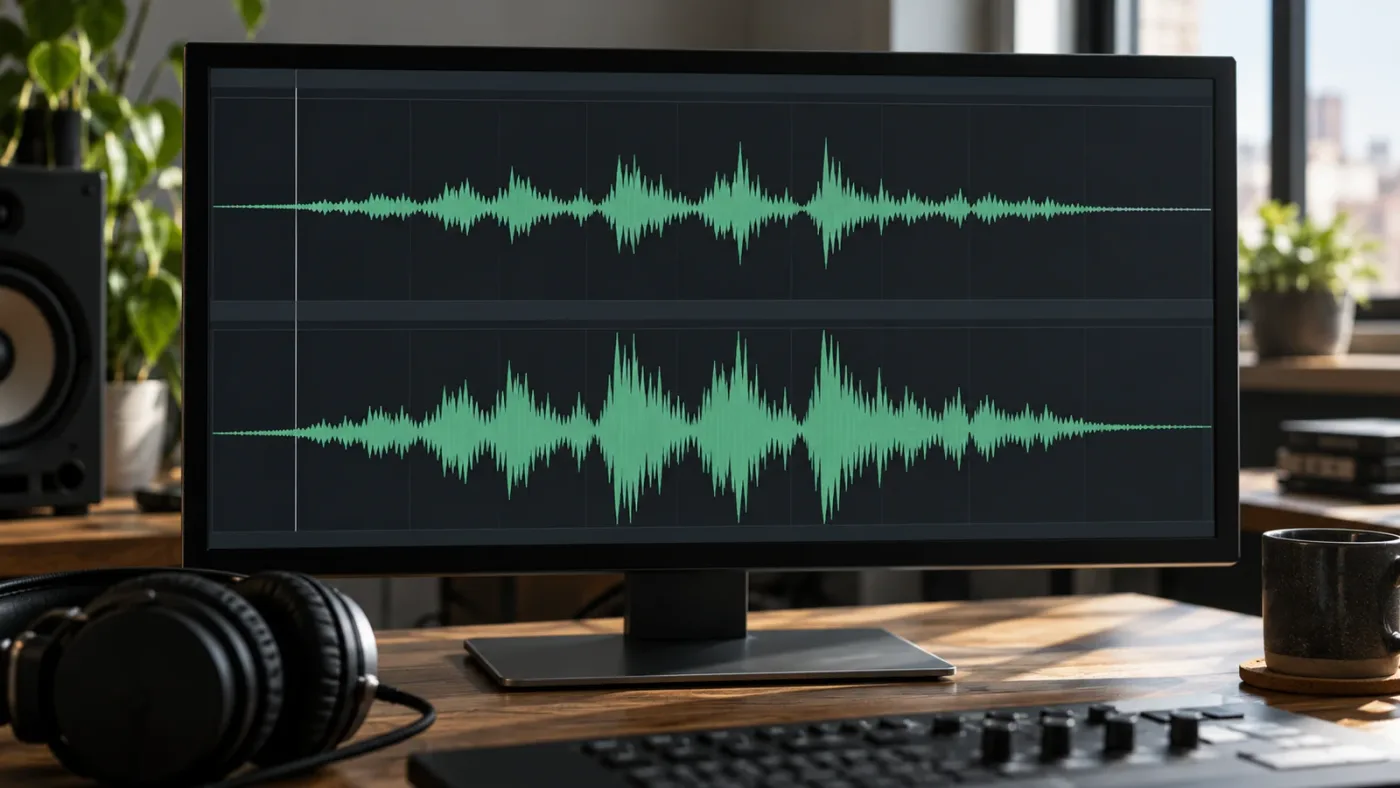 Illustration of centered and non-rectified audio waveform display styles