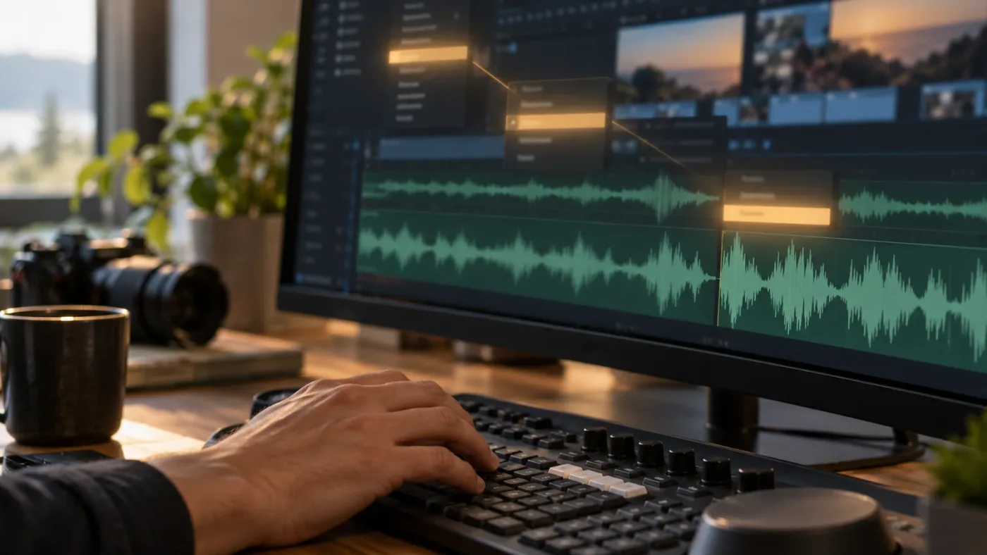 Illustration of the DaVinci Resolve waveform zoom menu path