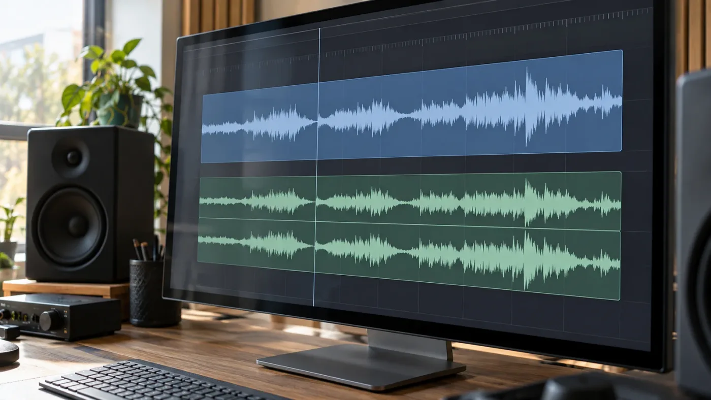 Illustration of combined and individual audio channel waveform displays