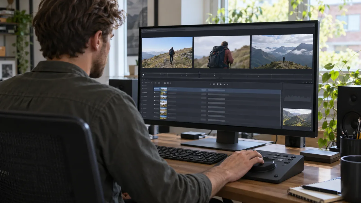 Illustration of an editor reviewing scene cut candidates in sequence