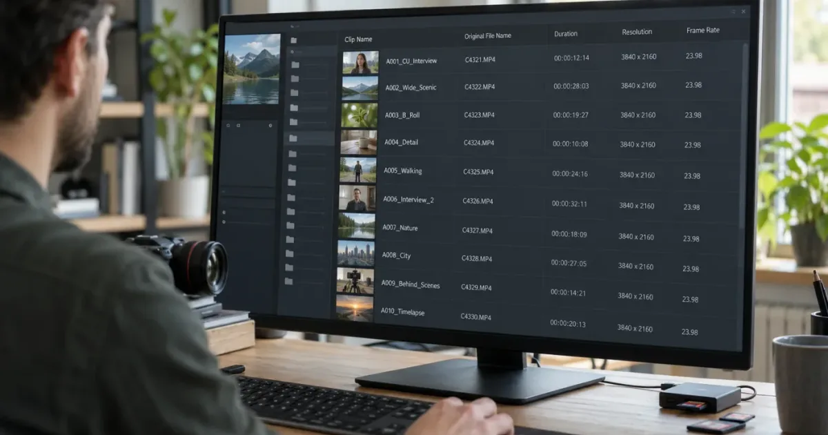 Illustration of organized video clips in a media library