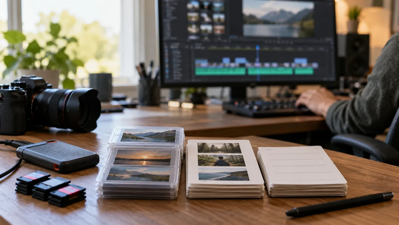 Illustration of original camera files preserved while DaVinci Resolve uses descriptive clip labels
