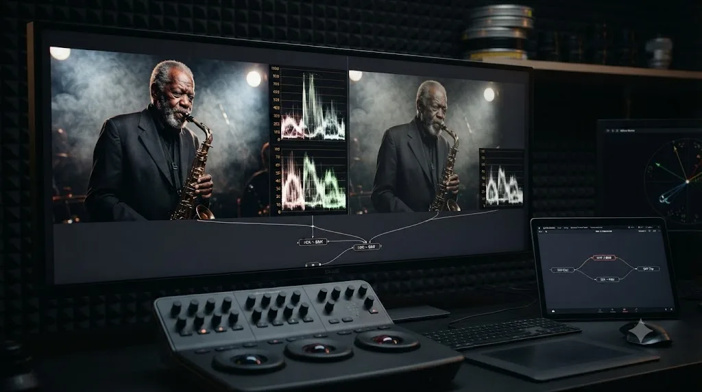 Illustration comparing an HDR signal and a tone-mapped SDR signal before a black and white conversion in DaVinci Resolve