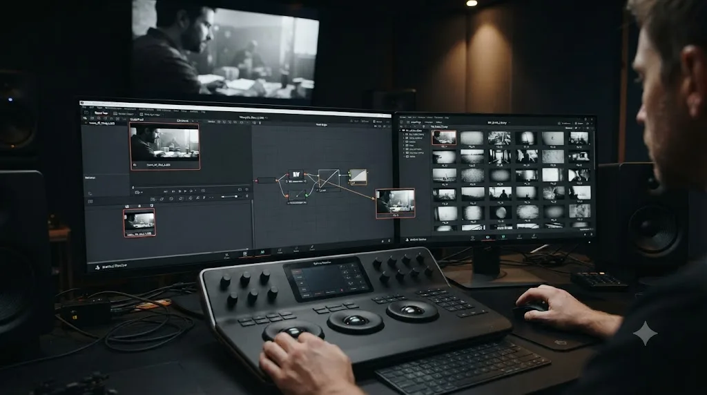 Illustration of saved black and white grade stills in a DaVinci Resolve PowerGrade album