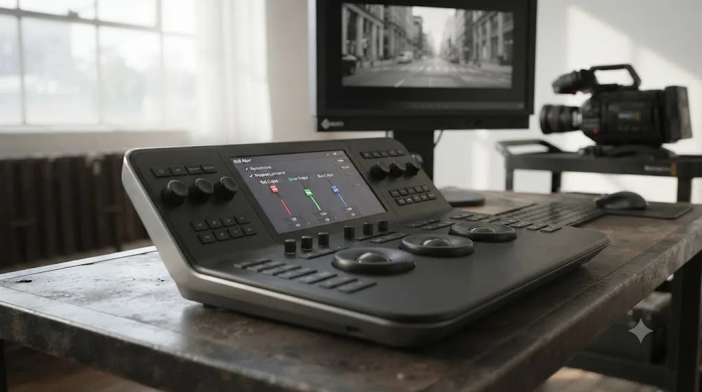 Illustration of the RGB Mixer palette with Monochrome mode and Preserve Luminance enabled in DaVinci Resolve