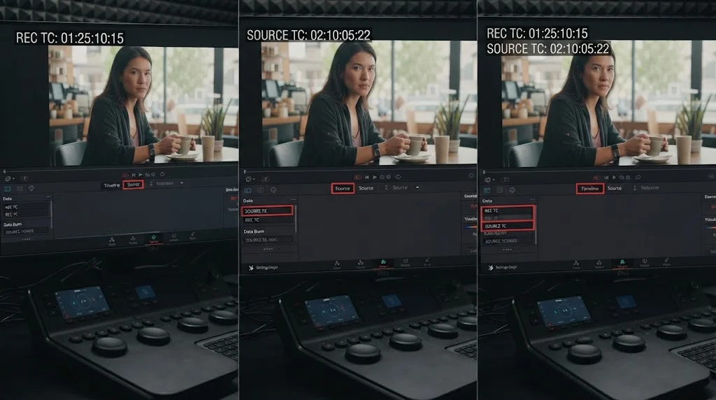 Illustration of Record TC and Source TC choices in DaVinci Resolve