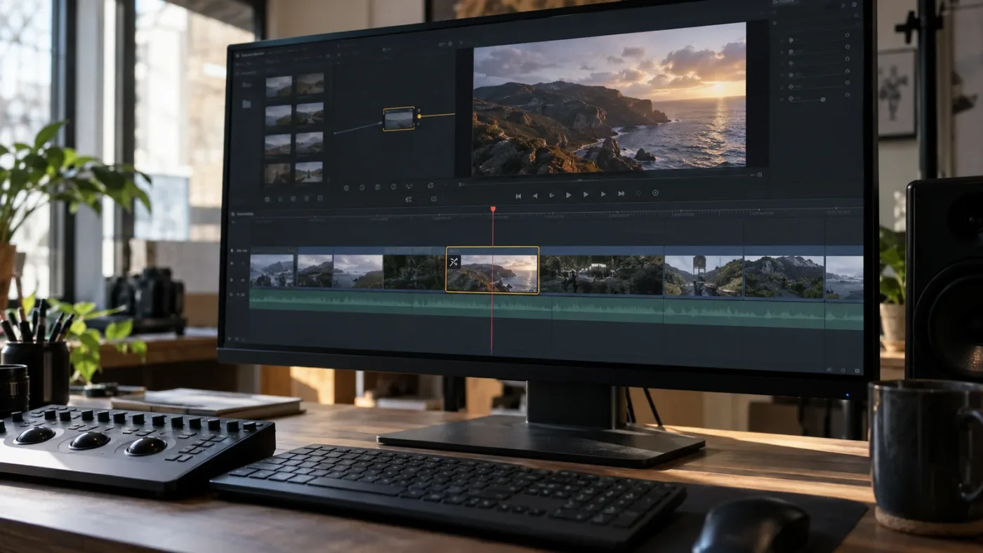 Illustration of one selected Fusion clip on an otherwise uncached Resolve timeline