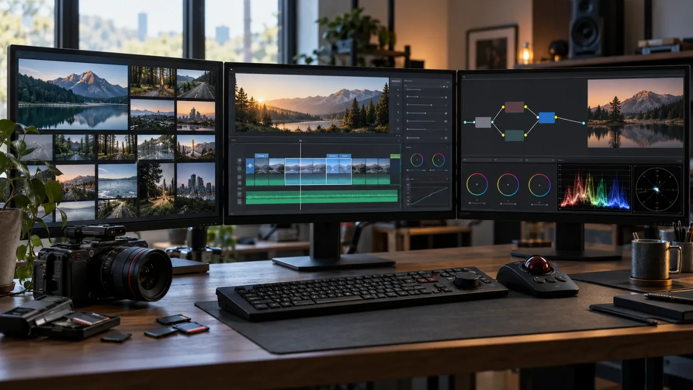 Illustration of the different scopes of Clip Attributes, Inspector controls, and color grades