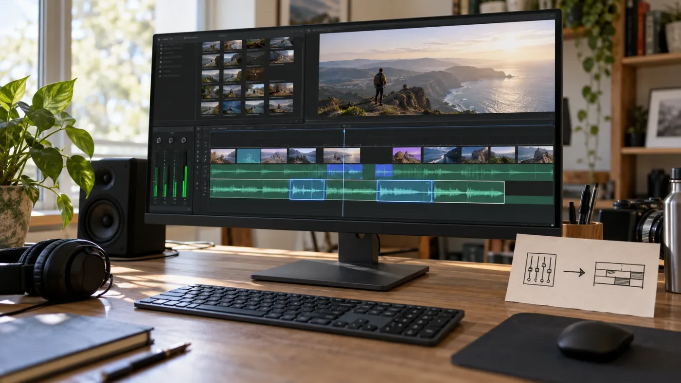 Illustration of selecting multiple timeline clips on the Edit page to open Clip Attributes