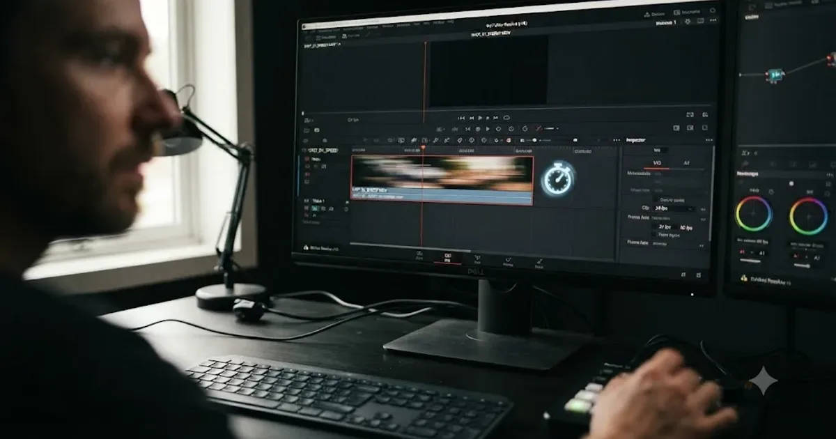 Illustration of a DaVinci Resolve timeline clip playing back too fast because of a wrong frame rate setting