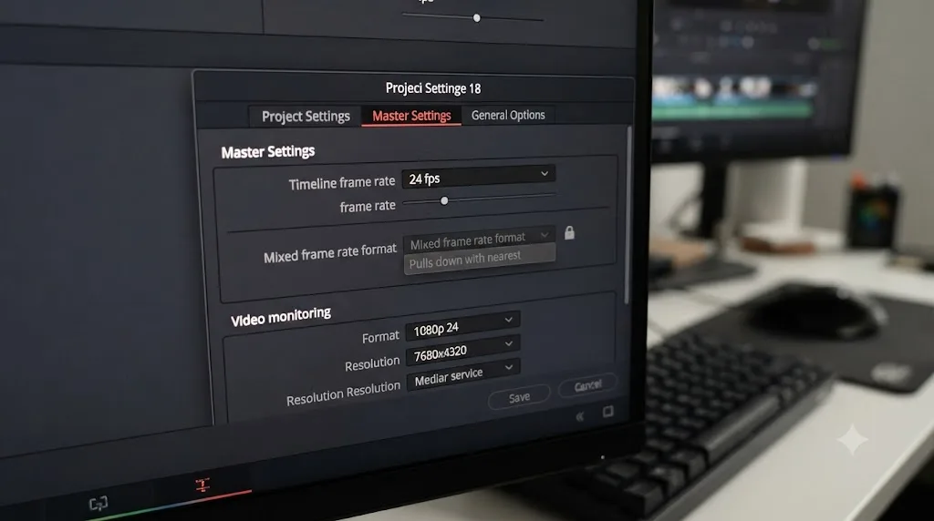 Illustration of DaVinci Resolve's Mixed Frame Rate Format setting locked after media has been imported into a project