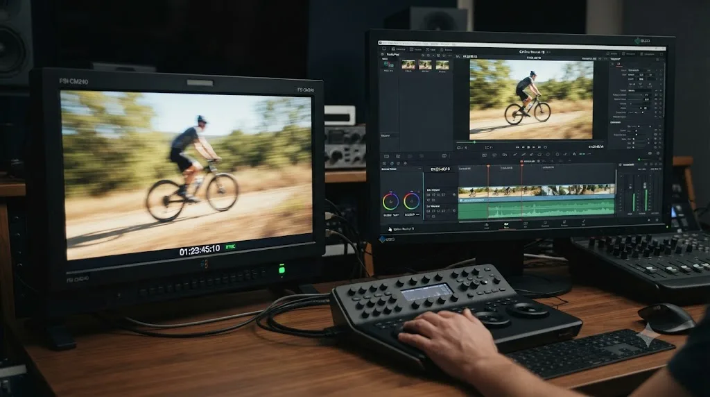 Illustration of DaVinci Resolve's Playback Frame Rate setting causing fast playback only on an external monitor