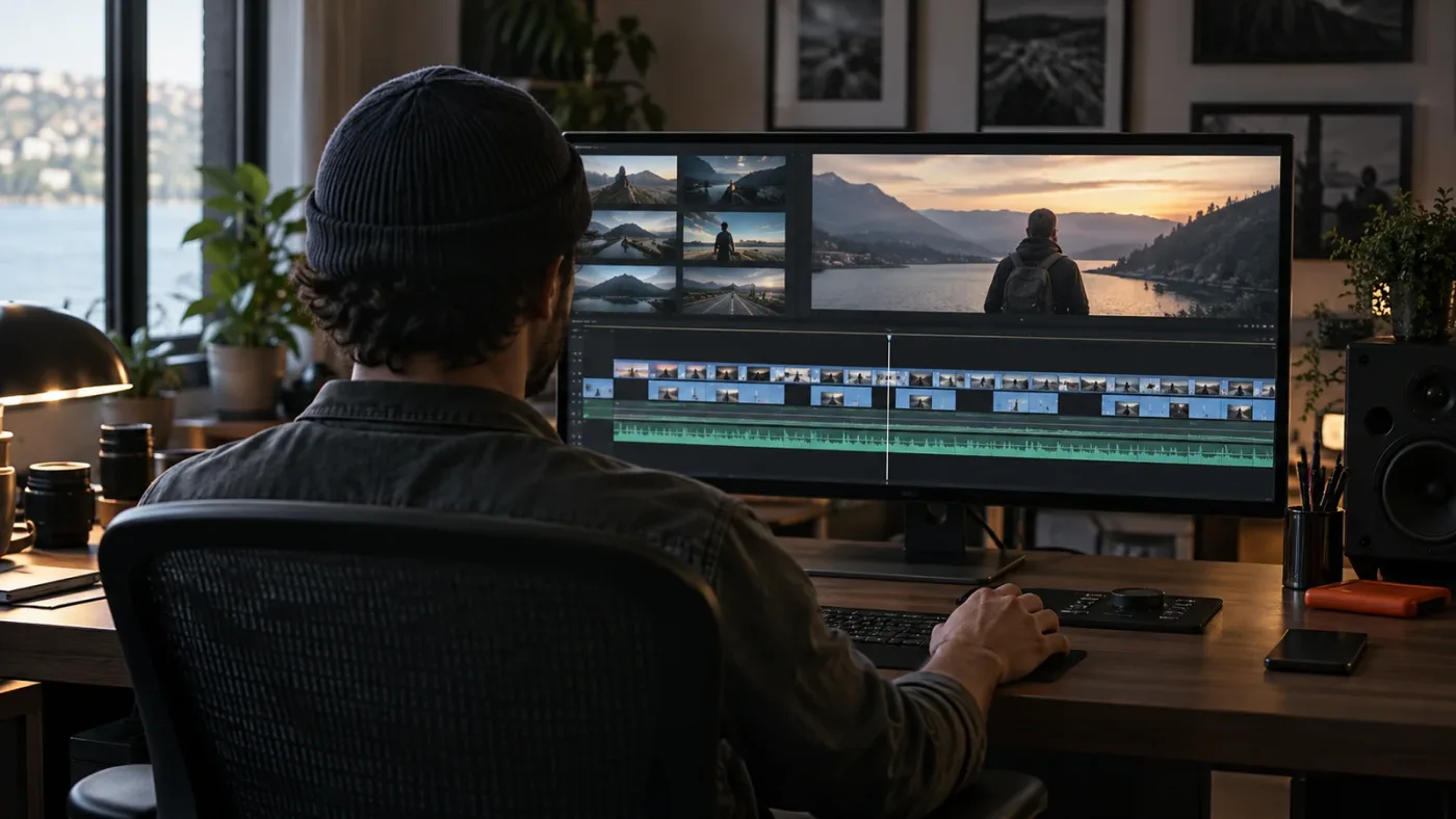 Illustration of an editor locking a sequence before detailed color grading.