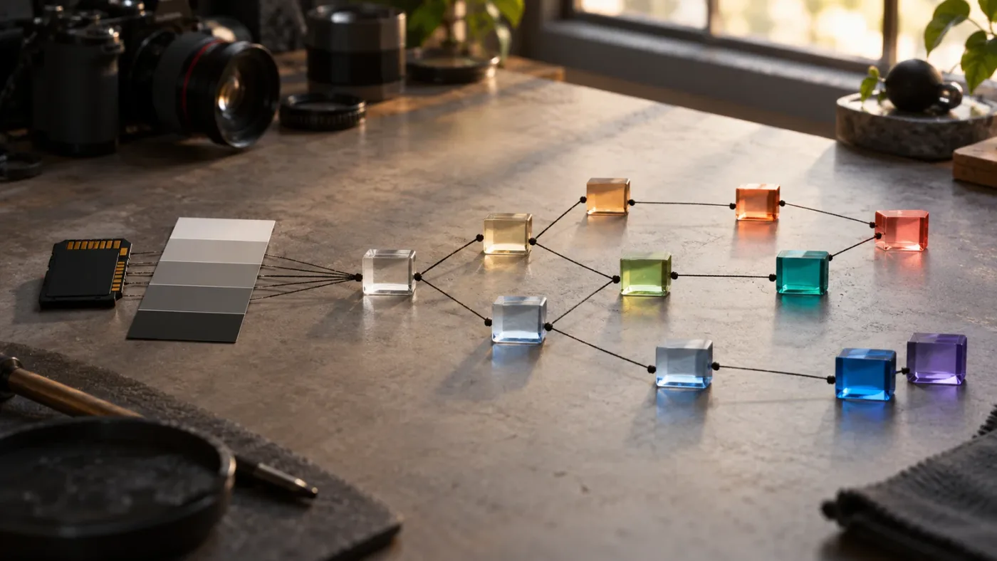 Illustration of camera RAW decoding before DaVinci Resolve color nodes.