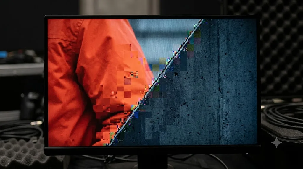 Illustration of blocky compression artifacts along a color edge in a video frame