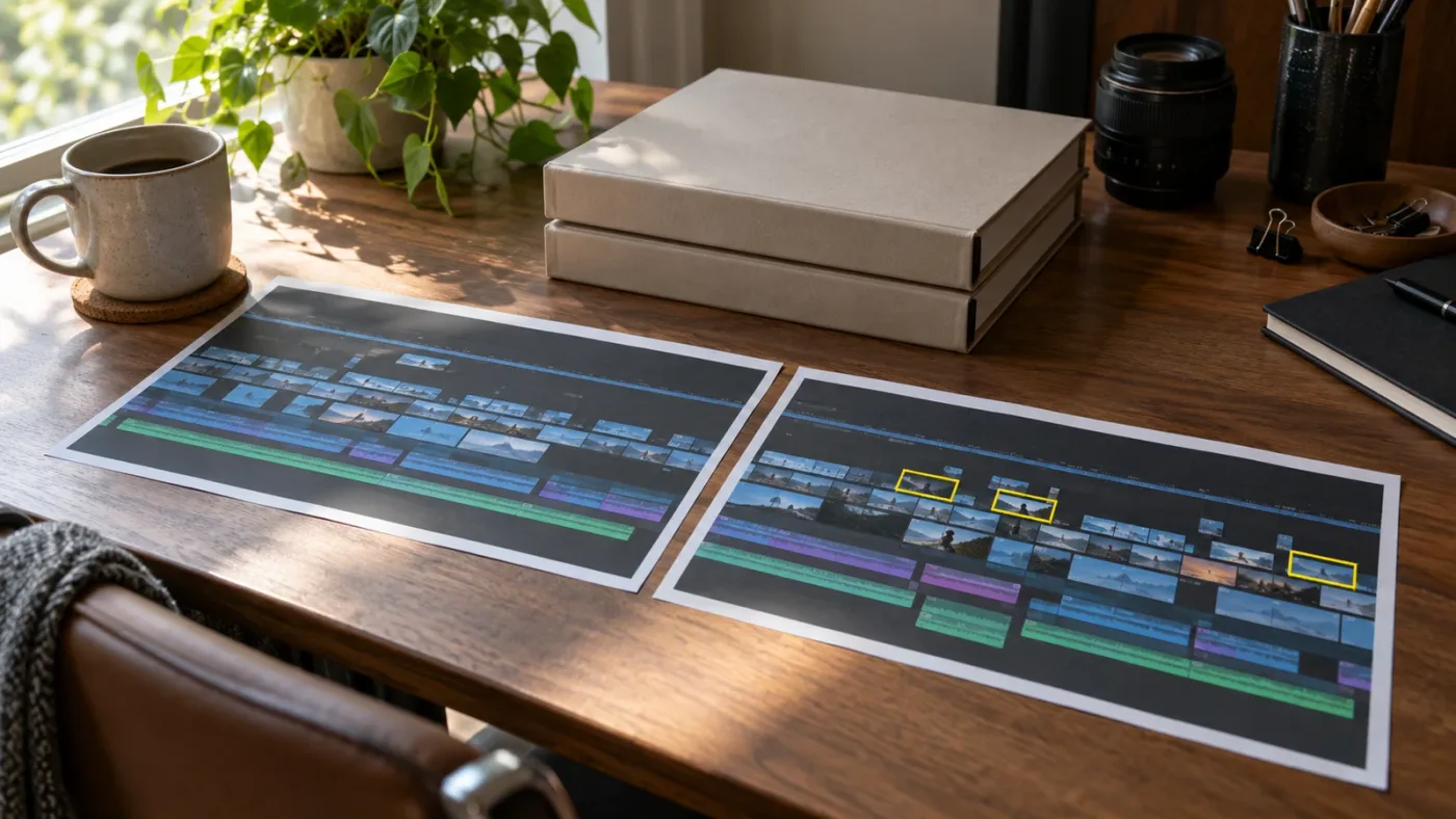 Illustration of comparing a current timeline with a backup before restoring clips