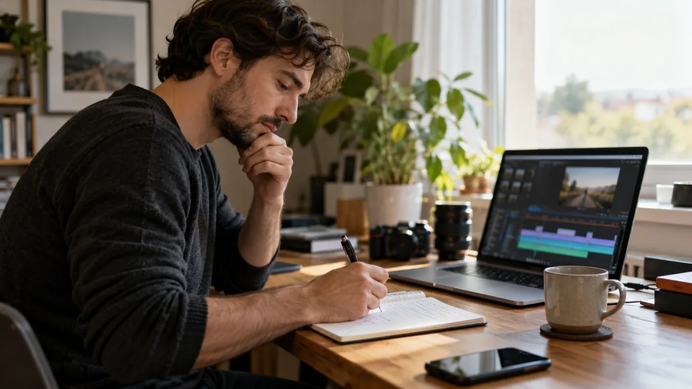 Illustration of an editor preparing a focused question for a video editing community