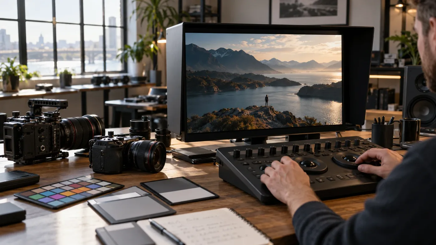 Illustration of multiple camera log formats entering a shared grading space.