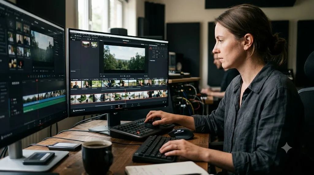 Illustration of scrolling through footage using the source tape in DaVinci Resolve's Cut page