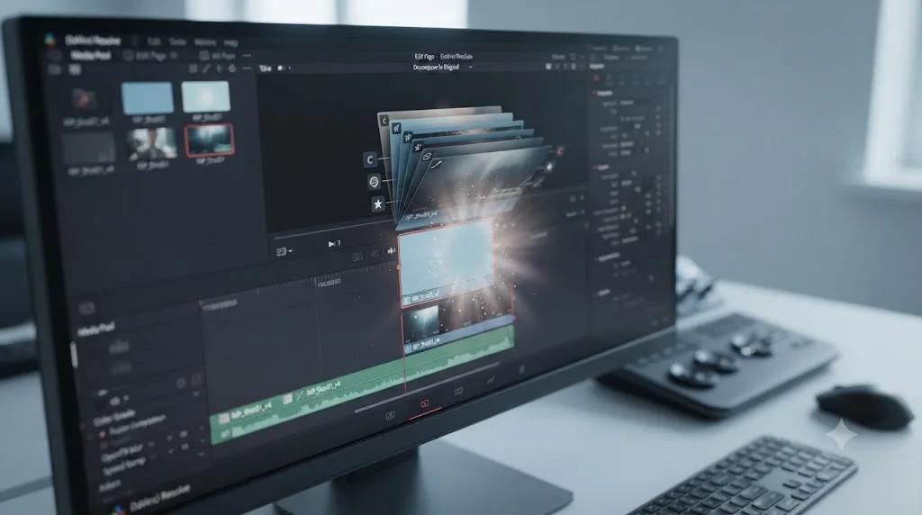 Illustration of DaVinci Resolve's Decompose to Original command restoring a rendered clip's original effects