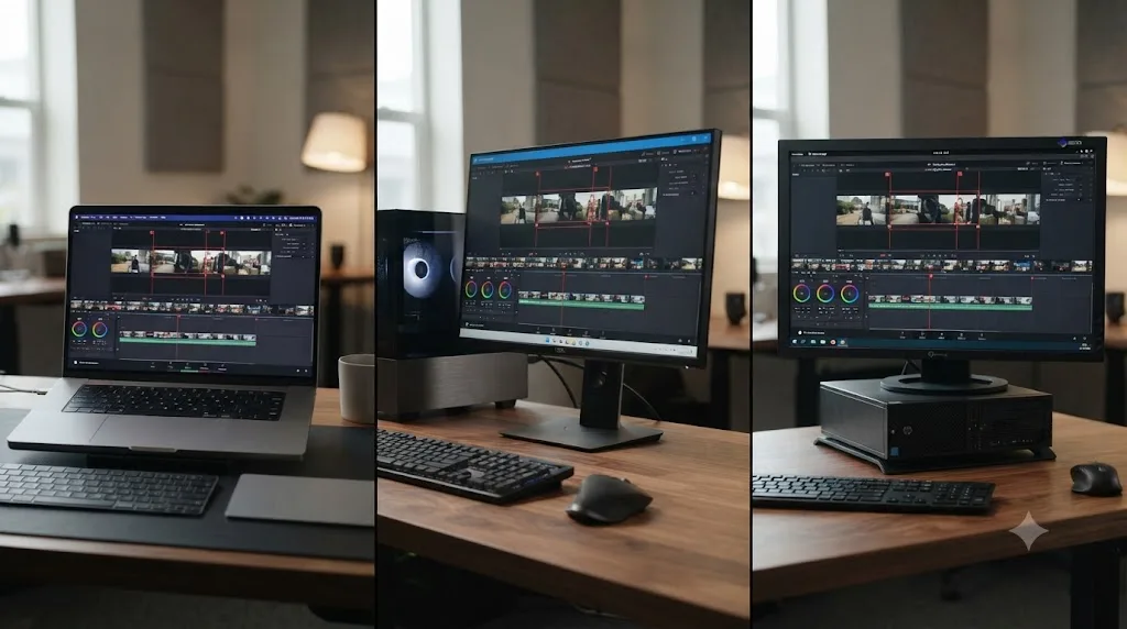 Illustration of DaVinci Resolve's duplicate frame tools running identically across Mac, Windows, and Linux