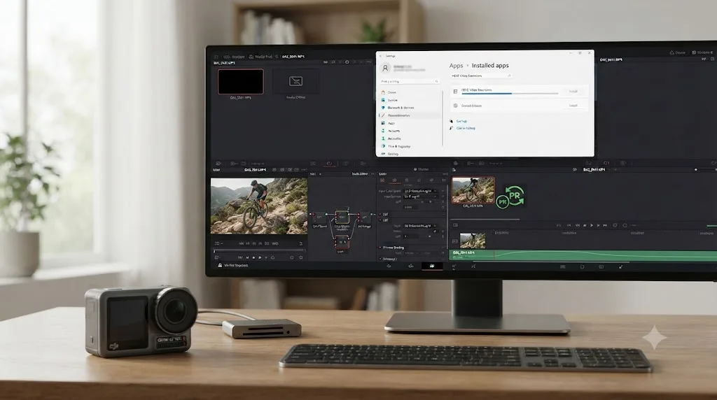 Illustration of a worked example fixing DJI Osmo Action 5 Pro footage from import failure through color correction to smooth playback in DaVinci Resolve