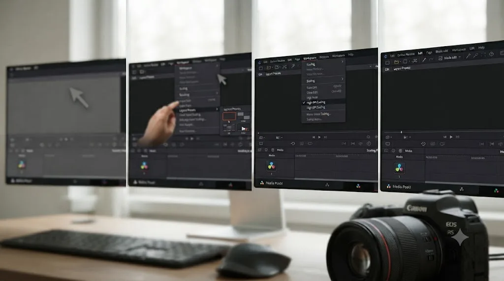 Illustration of a worked diagnostic example fixing a missing DaVinci Resolve Edit page toolbar