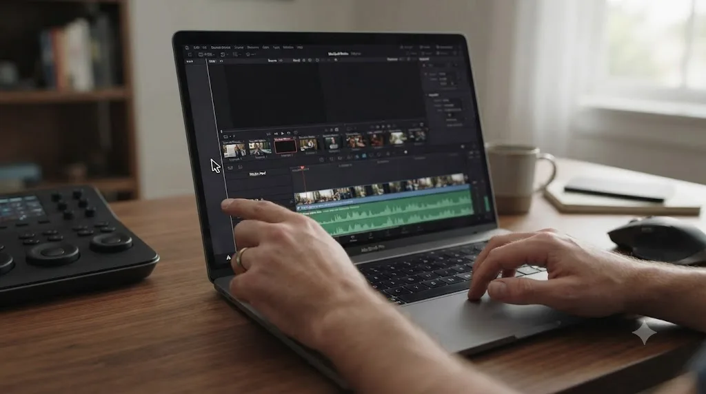 Illustration of a cursor dragging open a DaVinci Resolve panel that had been squeezed to zero width