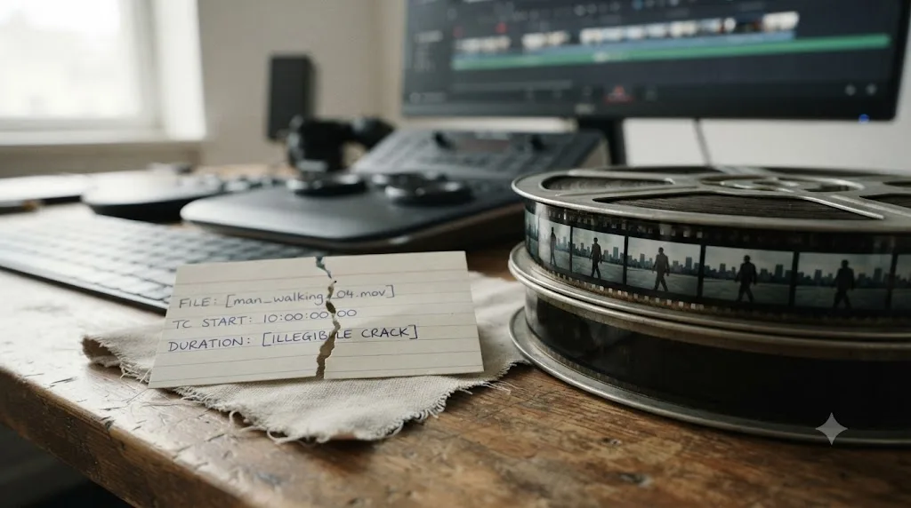 Illustration of an intact video reel next to a broken metadata index card