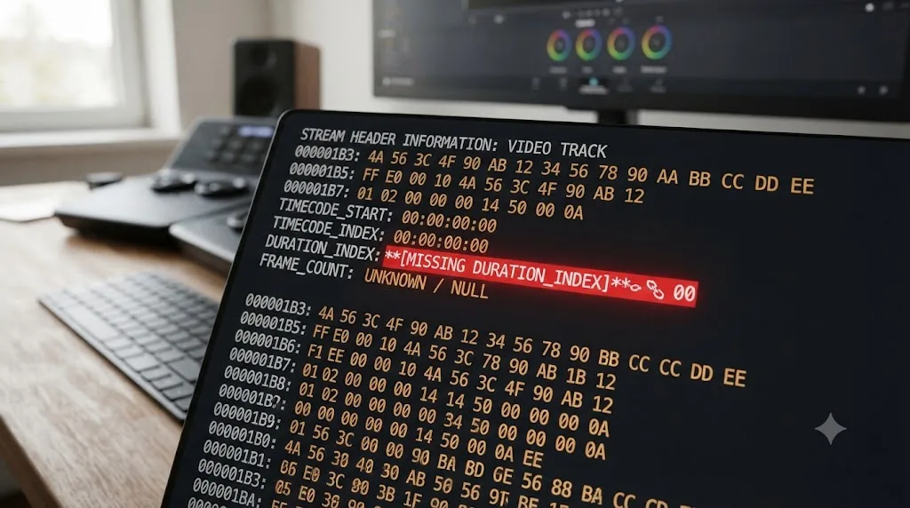 Illustration of a video file's metadata structure missing its duration index