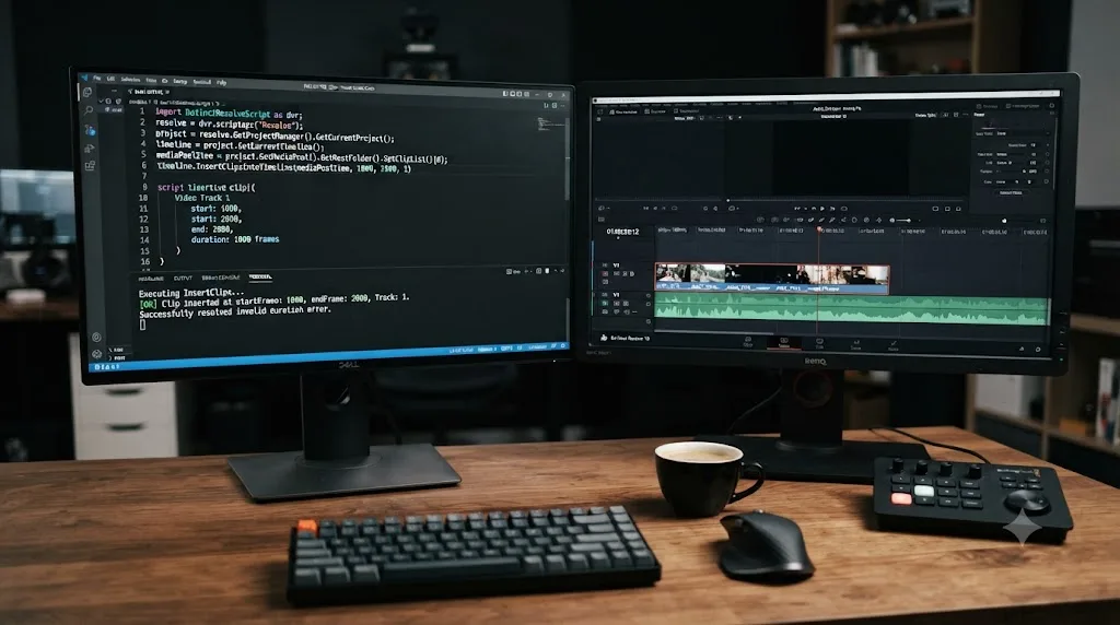 Illustration of a scripting console building a timeline clip using a calculated frame range