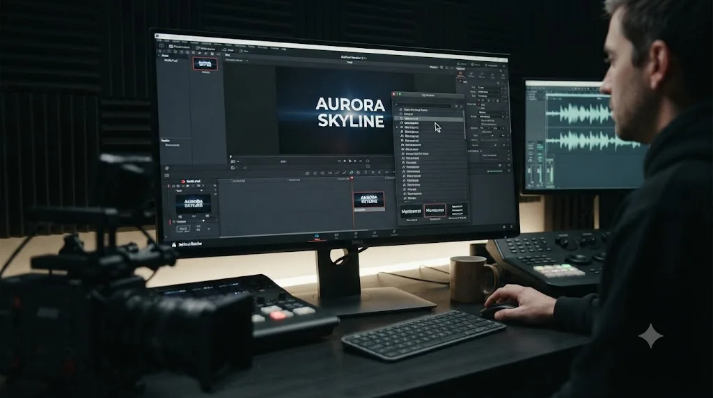 Illustration of DaVinci Resolve 21's new font browser window showing a live font preview before selection