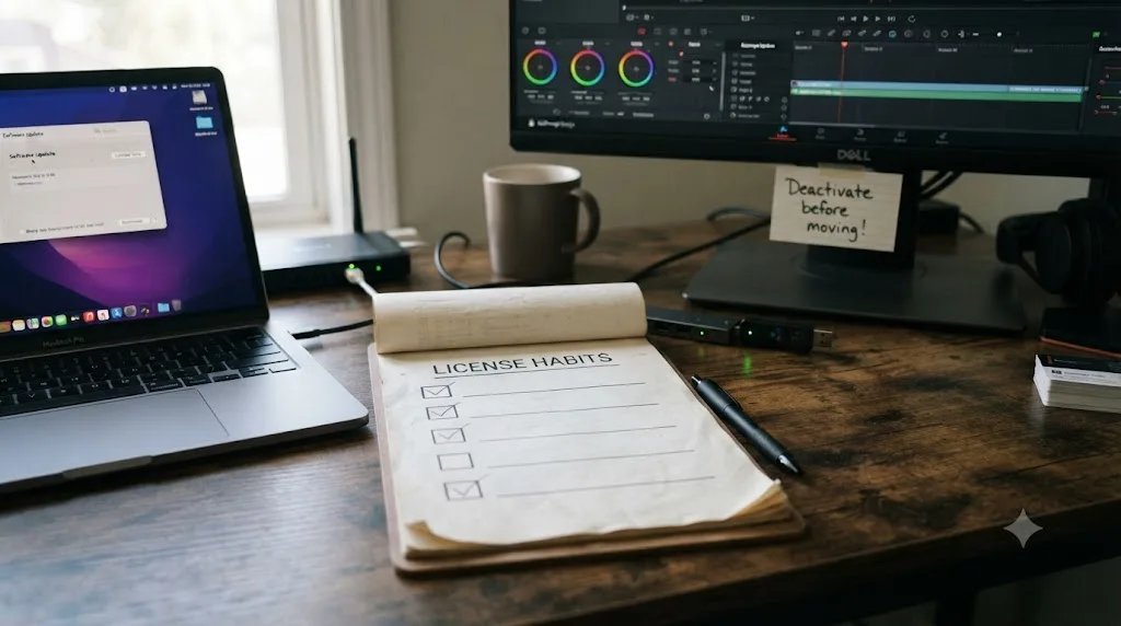 Illustration of a checklist of habits for preventing DaVinci Resolve license file errors before they happen