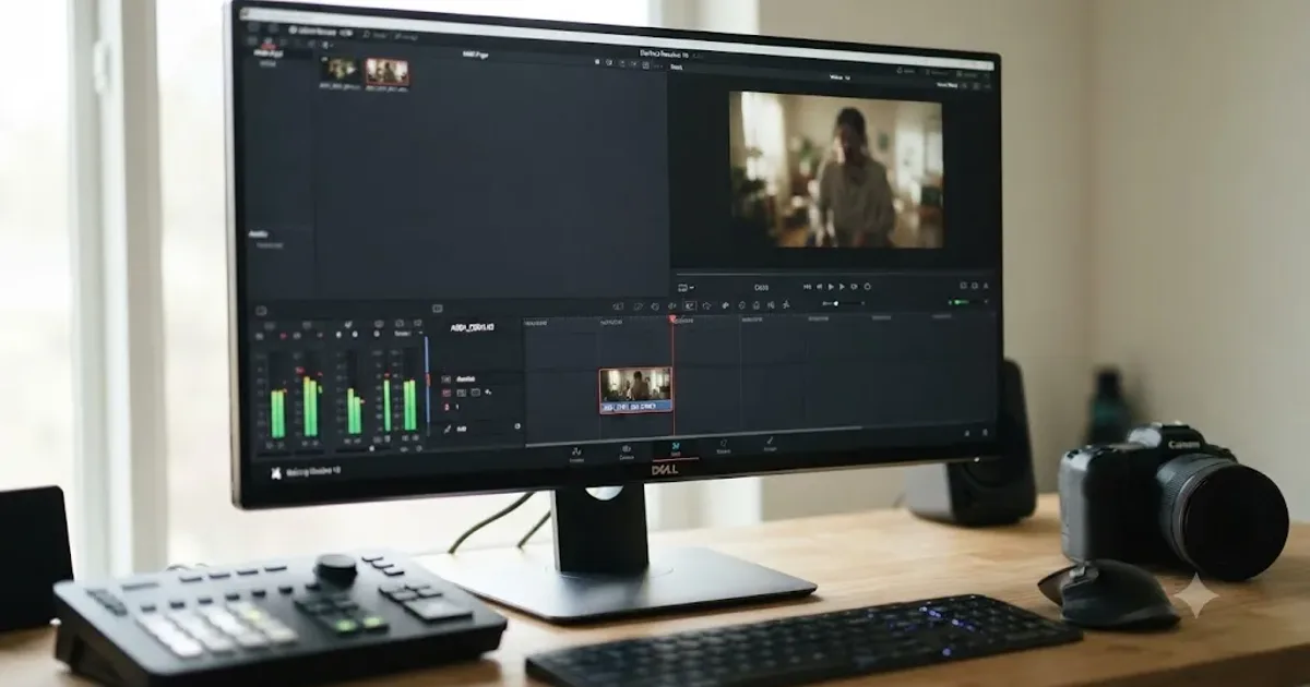 Illustration of a DaVinci Resolve timeline clip framed with black bars because its resolution does not match the timeline
