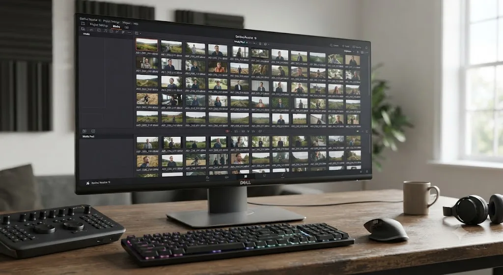 Illustration of a single problem clip highlighted among many others during a DaVinci Resolve batch proxy generation job