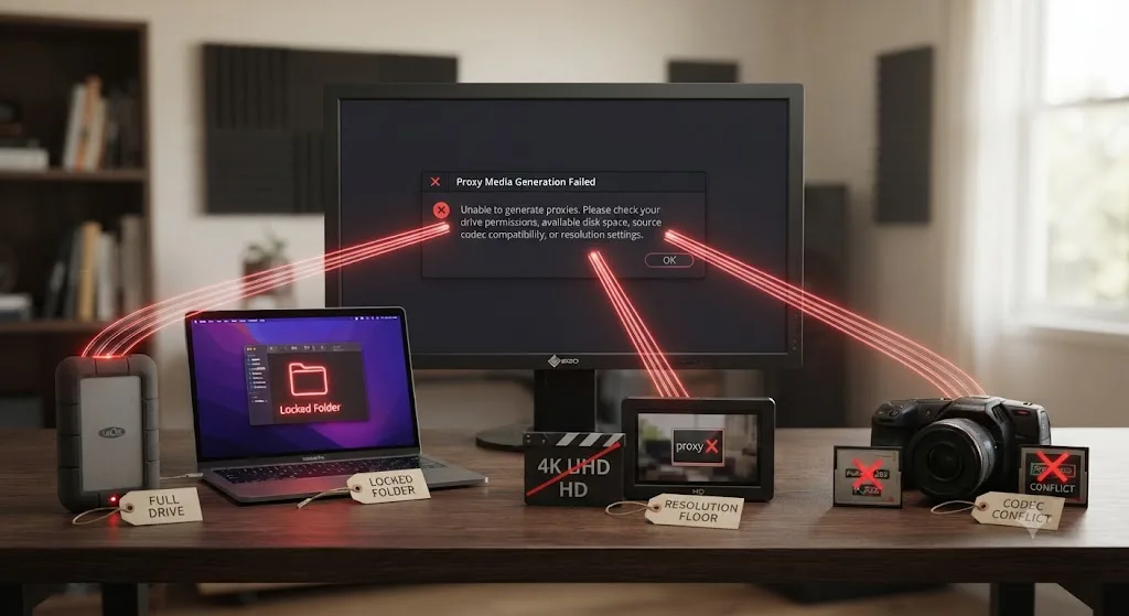 Illustration of the standalone Blackmagic Proxy Generator app watching a folder and generating proxy files independently