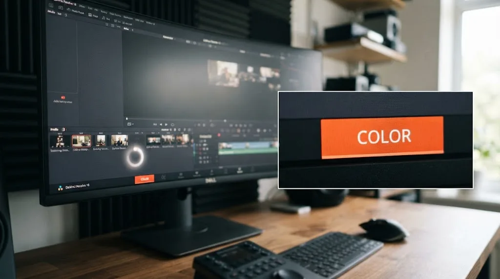Illustration of a DaVinci Resolve page tab showing a brief loading delay on first launch, then instant response afterward