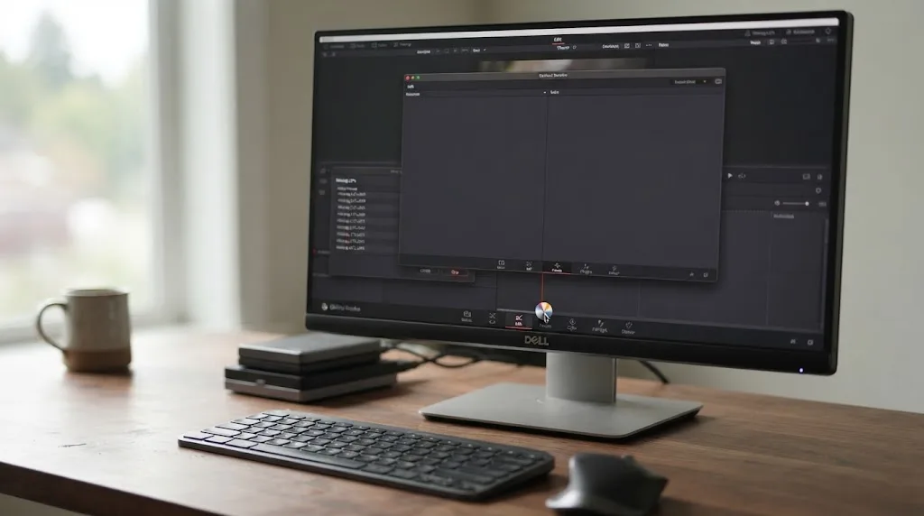 Illustration of a hidden modal dialog behind DaVinci Resolve's main window causing unresponsive page tabs