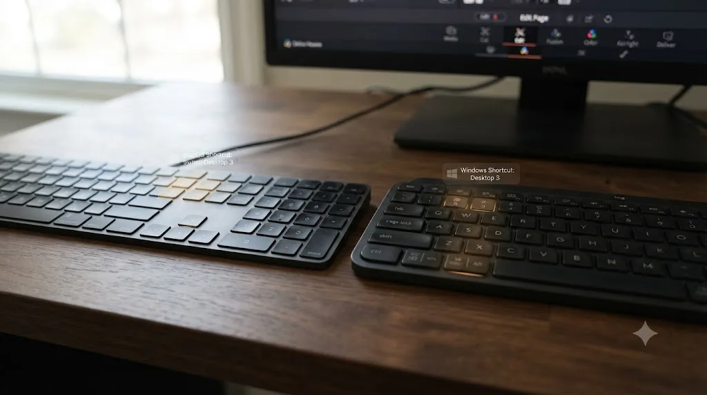 Illustration comparing Windows and Mac operating systems reserving the same key combination expected by DaVinci Resolve