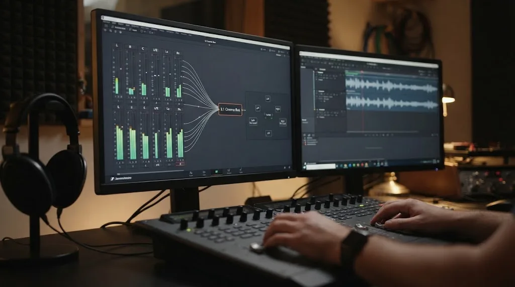 Illustration of DCP 5.1 audio channel mapping from left through right surround